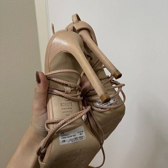 SCHUTZ Tan Strappy Stiletto wrap up heels size US 10 - Picture 7 of 9